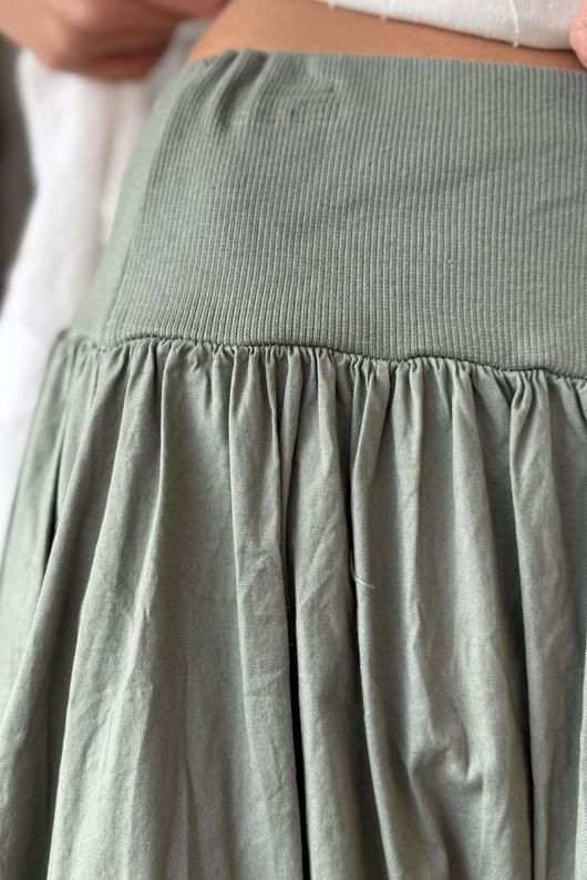 Paloma Bubble Hem Midi Skirt Soft Khaki